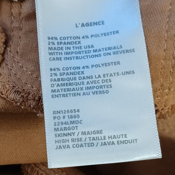 L'AGENCE MARGOT High Rise Skinny Java Coated Jeans. 25 - Picture 13 of 14